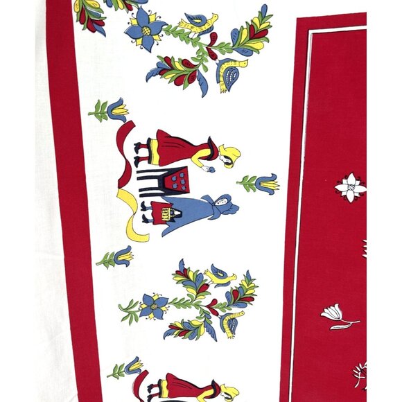 Tablecloth Dutch Folk Art Colonial Cotton Birds Floral FF 52 x 64 - Picture 2 of 6